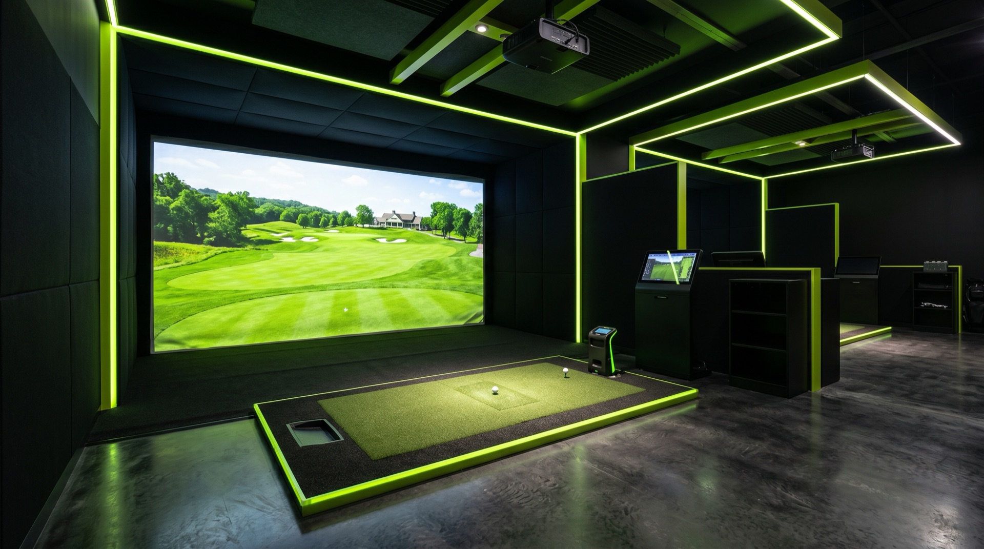 Premium golf simulator bay at Endless Sports Complex